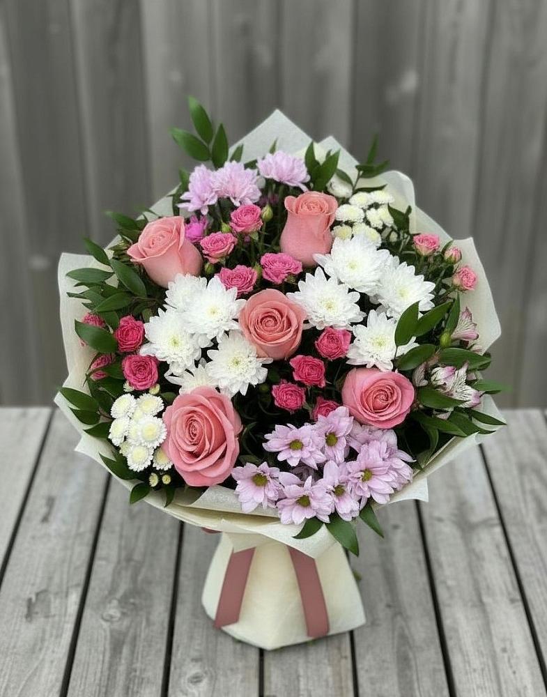 Букет цветов из: Альстромерии, Гвоздики, Розы и Хризантемы в Широковский