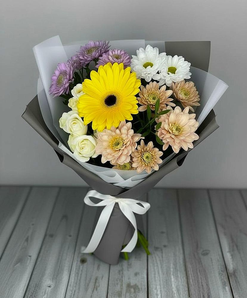 Букет цветов из: Розы, Герберы и Хризантемы в Широковский