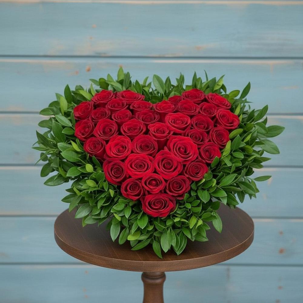 Цветочная композиция из Розы в виде сердца в Широковский