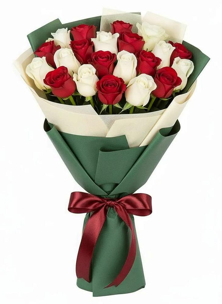 Букет Микс из красных и белых роз в Широковский