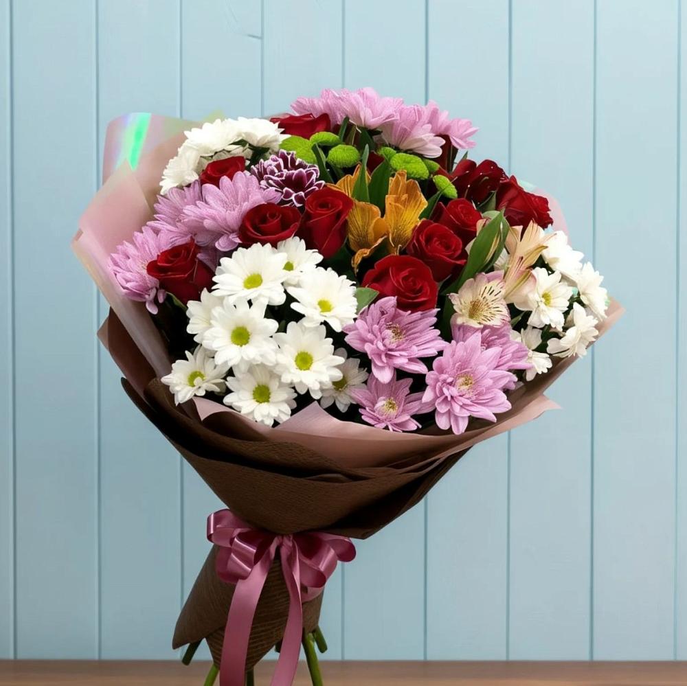 Букет цветов из: Розы, Хризантемы и Альстромерии в Широковский